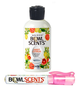 Bowl Scents Toilet Spray - Sweet Citrus traps stinky poop smells in the bowl. Comes with Pink Traveler unit and 2 oz mini Refill - Made in USA